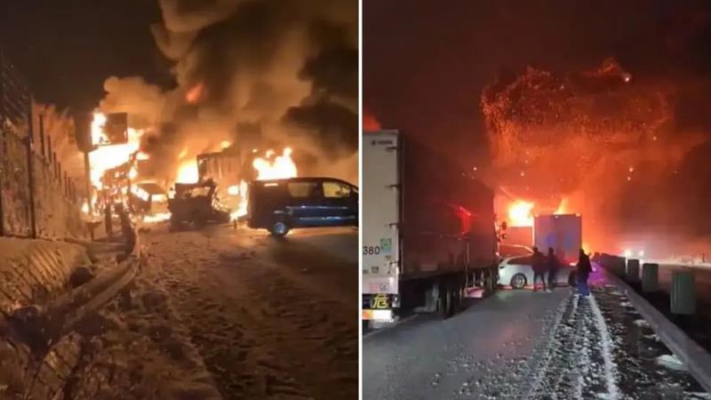 Карамбол на автопат во Јапонија: Најмалку еден загинат во пожарот по сударите меѓу 50 возила (ВИДЕО)