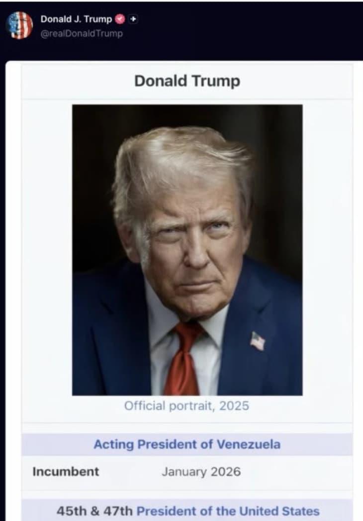Трамп на „Truth Soсial“ се претстави како американски и в.д. претседател на Венецуела