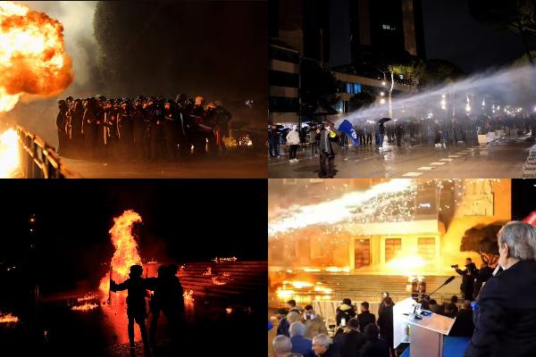 Хаос на антивладините протести во Тирана- повредени полицајци и новинари (ВИДЕО)