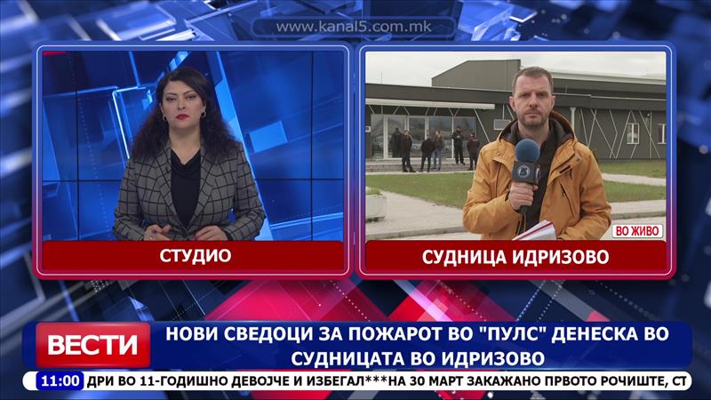 Нови сведоци за пожарот во „Пулс“ денеска во судницата во Идризово