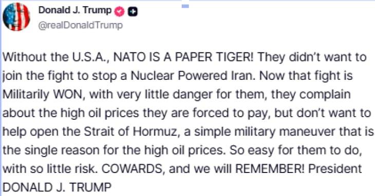 Трамп ги нарече сојузниците „кукавици“: НАТО е „тигар од хартија“ без САД