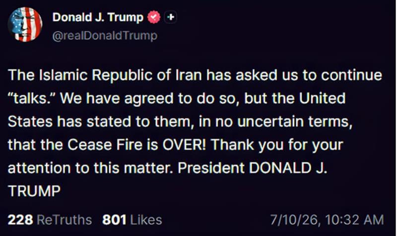 Трамп: Иран побара продолжување на преговорите и се согласивме, но примирјето заврши 