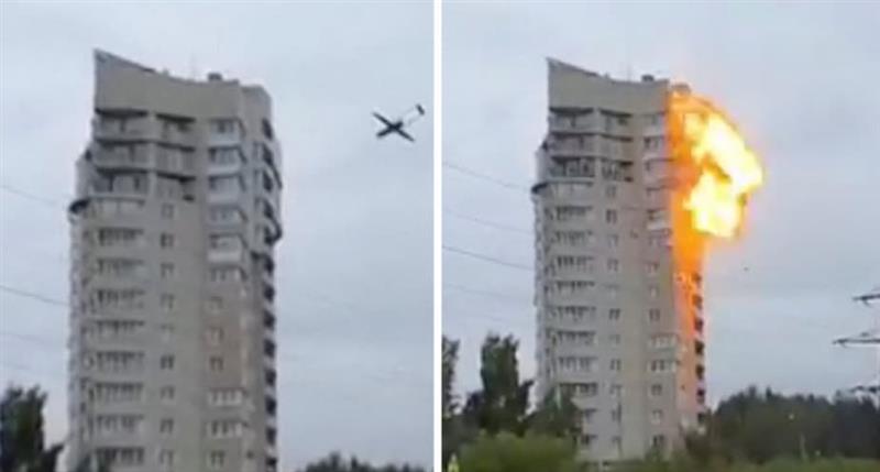 Снимен е моментот кога украински дрон се забива во зграда во Русија (ВИДЕО)