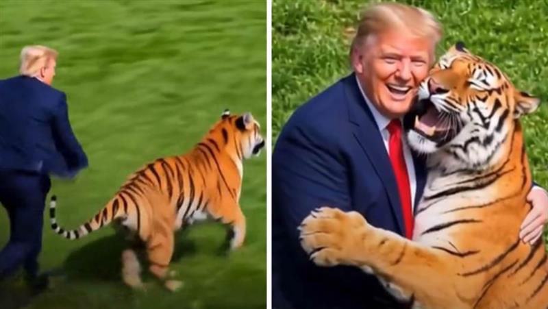  Скандалозна објава на американскиот претседател: Трамп објави чудно ВИ видео со тигар