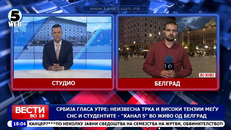 Србија гласа утре: Неизвесна трка и високи тензии меѓу СНС и студентите – „Канал 5“ во живо од Белград